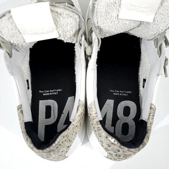 NEW P448 Thea Sneaker EU 41 White Metallic Leopard Print Leather Platform Skate - Picture 9 of 13